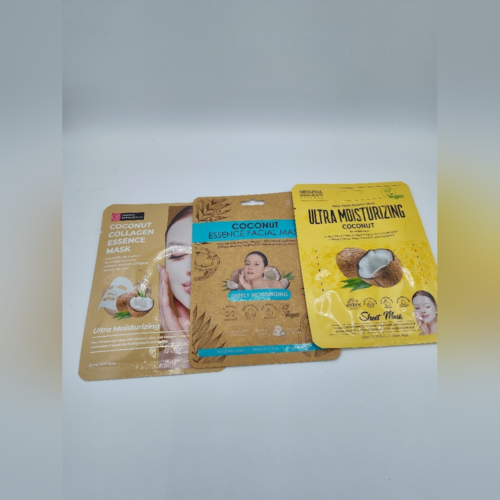 🌴 Coconut Sheet Mask Trio Bundle  Ultra Moisturizing Hydrating Skincare